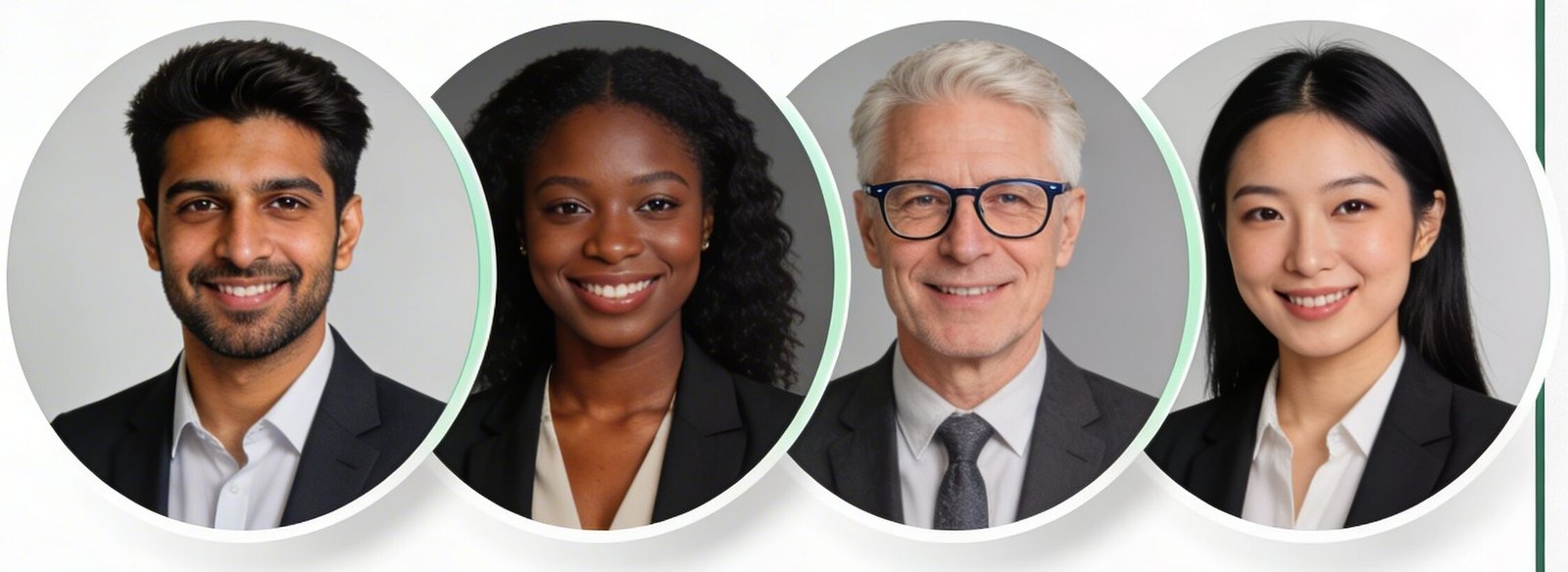 Four professional client portraits representing trust, credibility, and business growth for WBY Growth